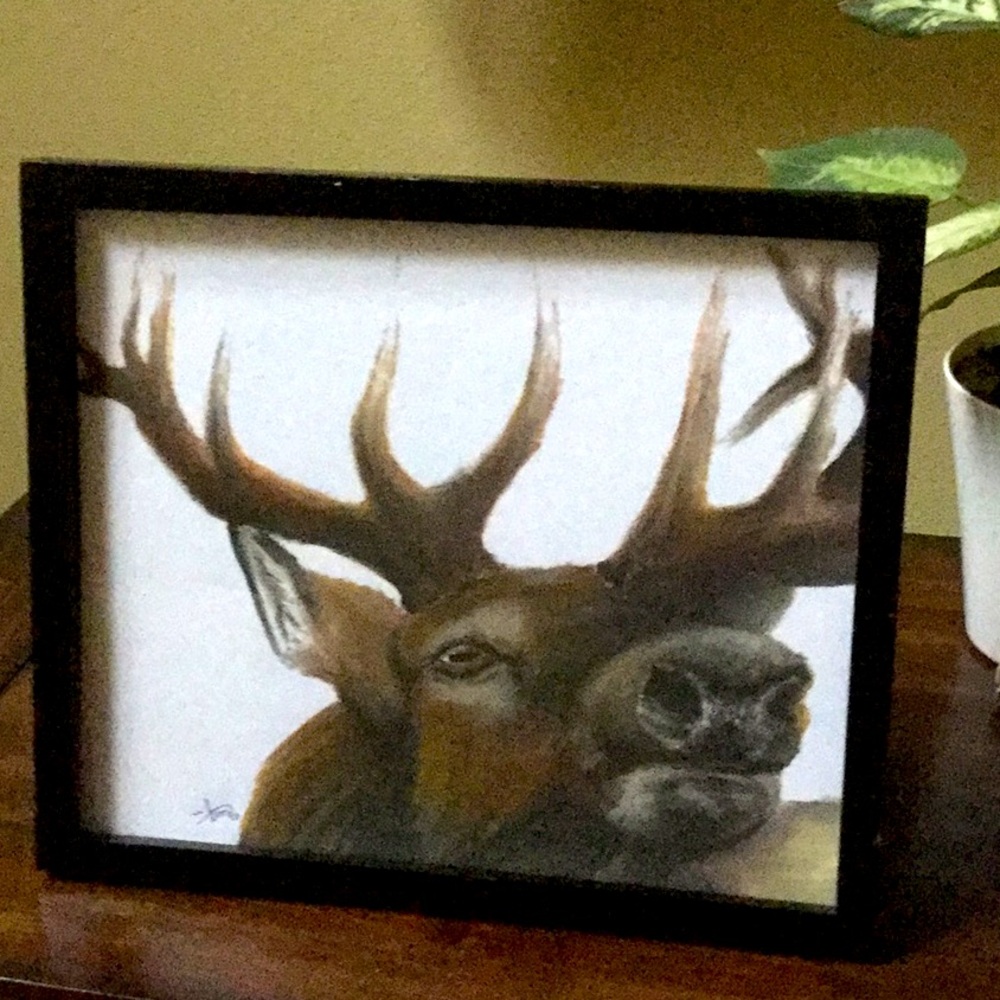 Elk print art lodge outdoor cabin decor rustic Mother Nature  mantle wildlife